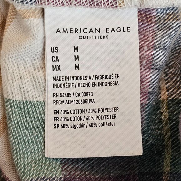 American Eagle Button Up Shirt Women M Purple Plaid Long Sleeve Cotton Blend Top - Picture 7 of 9